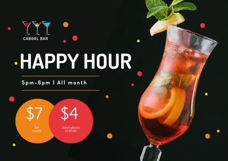 Bar Happy Hours Cold Cocktail in Glass Flyer A5 Horizontal Design Template
