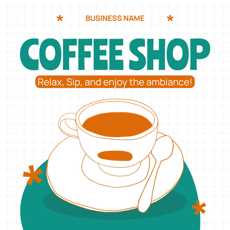 Coffee Shop Promotion With Illustrated Cup Instagram AD Design Template
