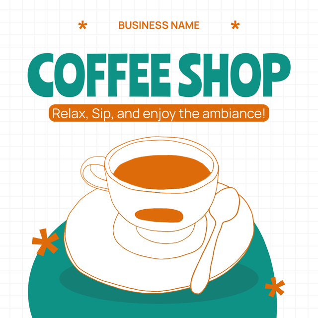 Coffee Shop Promotion With Illustrated Cup Instagram AD Tasarım Şablonu