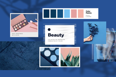 Designvorlage Kosmetikpalette in blauen Farben für Mood Board