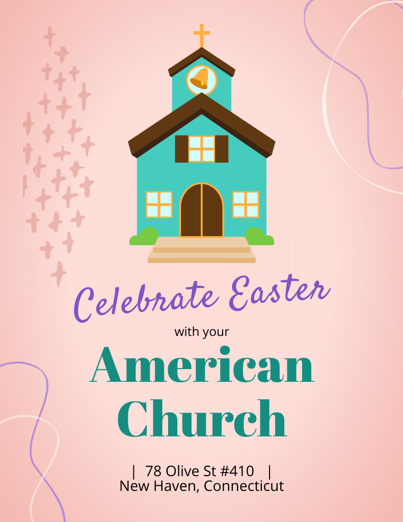 Easter Announcement with Illustration of Church Flyer 8.5x11in Design Template