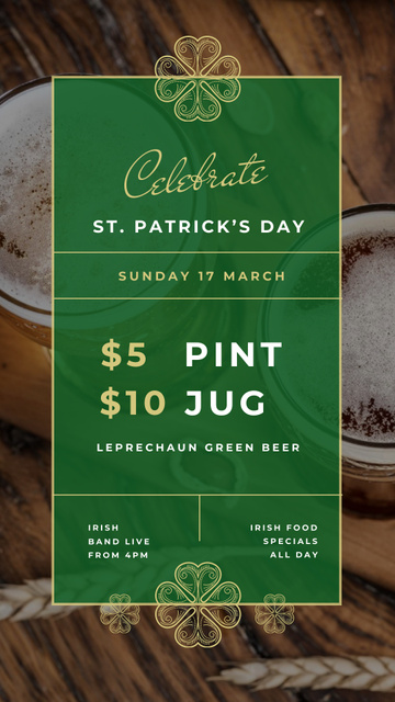 Saint Patrick's Day beer glasses Instagram Story Design Template