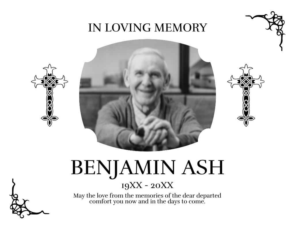 Funeral Remembrance Card with Photo of Old Man and Cross Postcard 4.2x5.5in Design Template
