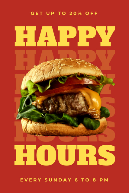 Designvorlage Happy Hours Offer at Fast Casual Restaurant with Tasty Burger für Tumblr