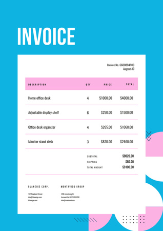 Ontwerpsjabloon van Invoice van Kantoormeubelservice in blauw