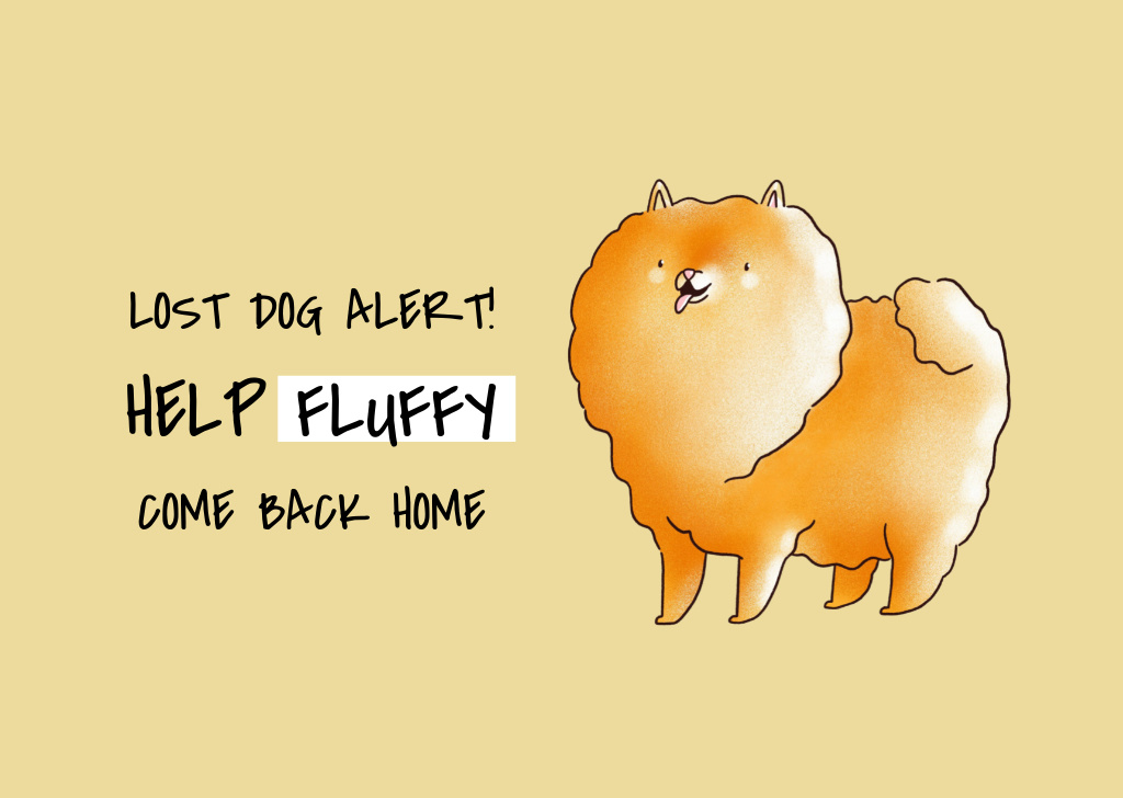 Missing Dog Alert with Cute Illustration Flyer A6 Horizontal Πρότυπο σχεδίασης