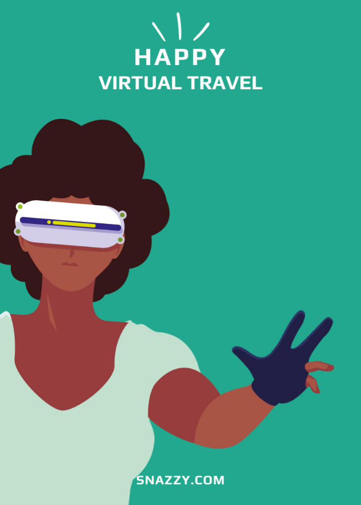 Virtual Travel Offer with Illustration in Green Postcard 5x7in Vertical Šablona návrhu