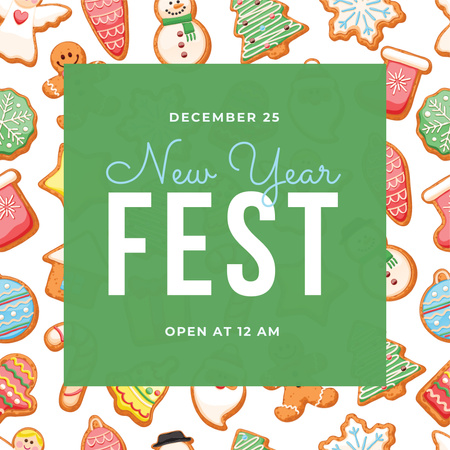 New Year Fest Ad with Tasty Cookies Instagram Design Template