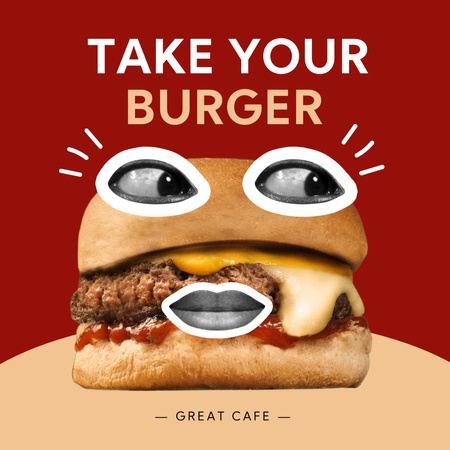 Template di design burger divertente con gli occhi Instagram