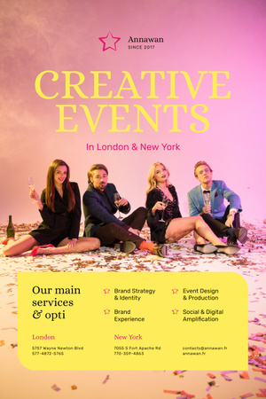 Plantilla de diseño de Invitación a eventos creativos con personas con copas de champán Pinterest 