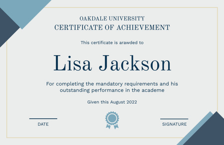 Award of Achievement with Blue Triangles Certificate 5.5x8.5in Design Template