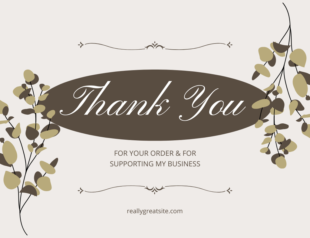Designvorlage Thank You For Your Order Text with Brown Branches Illustration für Thank You Card 5.5x4in Horizontal