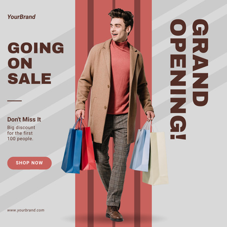 Man with Shopping Bags for Shop Opening Ad Instagram Design Template