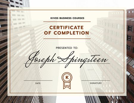 Template di design Business Courses Program Completion with modern buildings Certificate