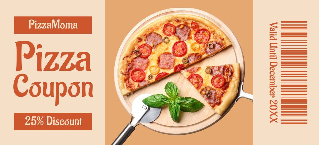 Appetizing Pizza Discount Offer Coupon 3.75x8.25in Design Template