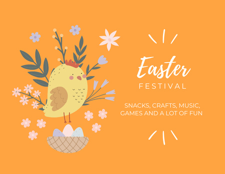 Platilla de diseño Easter Festive Fair Ad with Cute Chick and Eggs Flyer 8.5x11in Horizontal