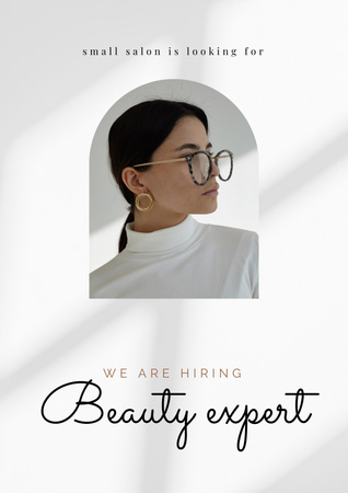 Beauty Expert Vacancy Ad with Confident Young Woman Poster Design Template