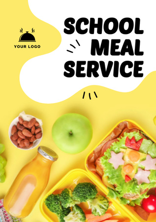 School Food Ad with Lunchbox and Juice Bottle Flyer A5 tervezősablon