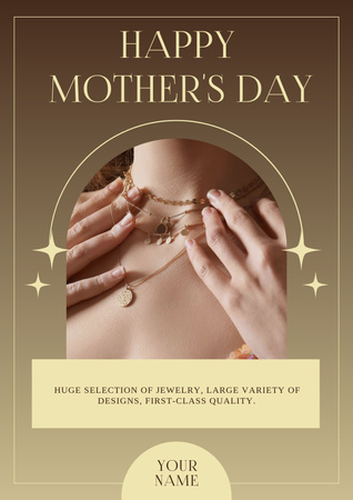 Äitienpäivätervehdys kauniissa kaulakorussa olevan naisen kanssa Poster Design Template