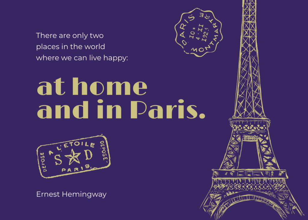 Exciting Paris Travelling Inspiration With Eiffel Tower Postcard 5x7in Tasarım Şablonu