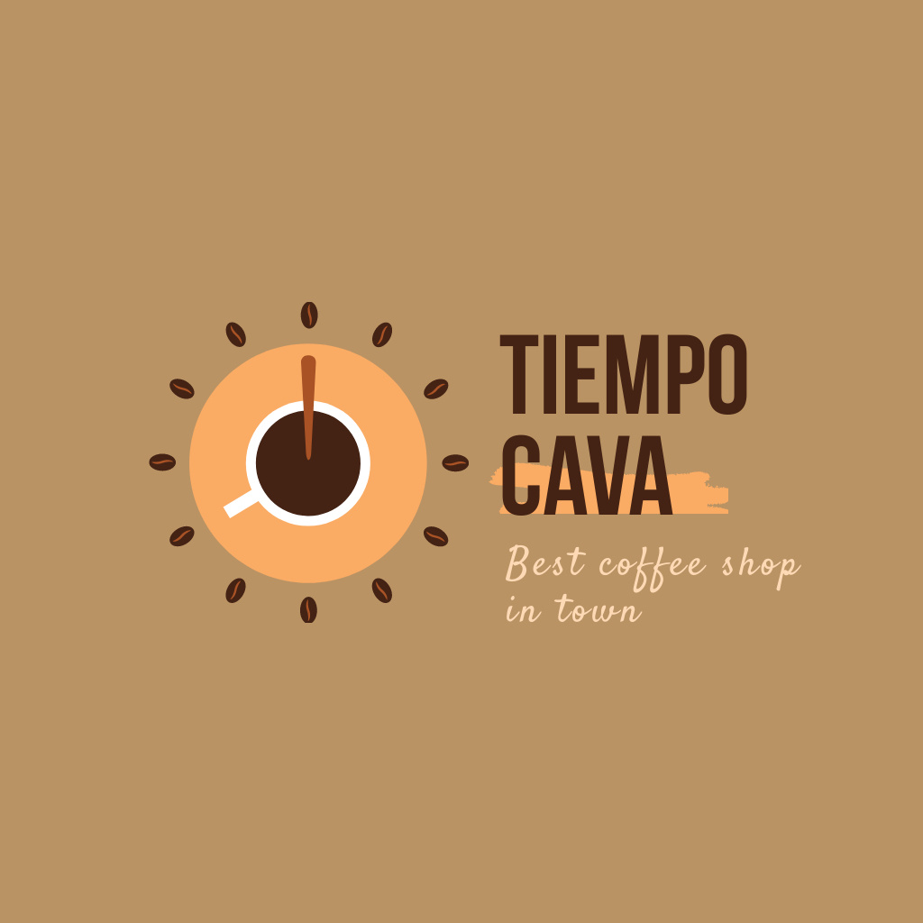 Coffee Shop Ad with Clock and Coffee Cup Logo Modelo de Design