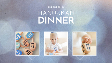 Hanukkah Dinner Announcement with Jewish Kid FB event cover Design Template
