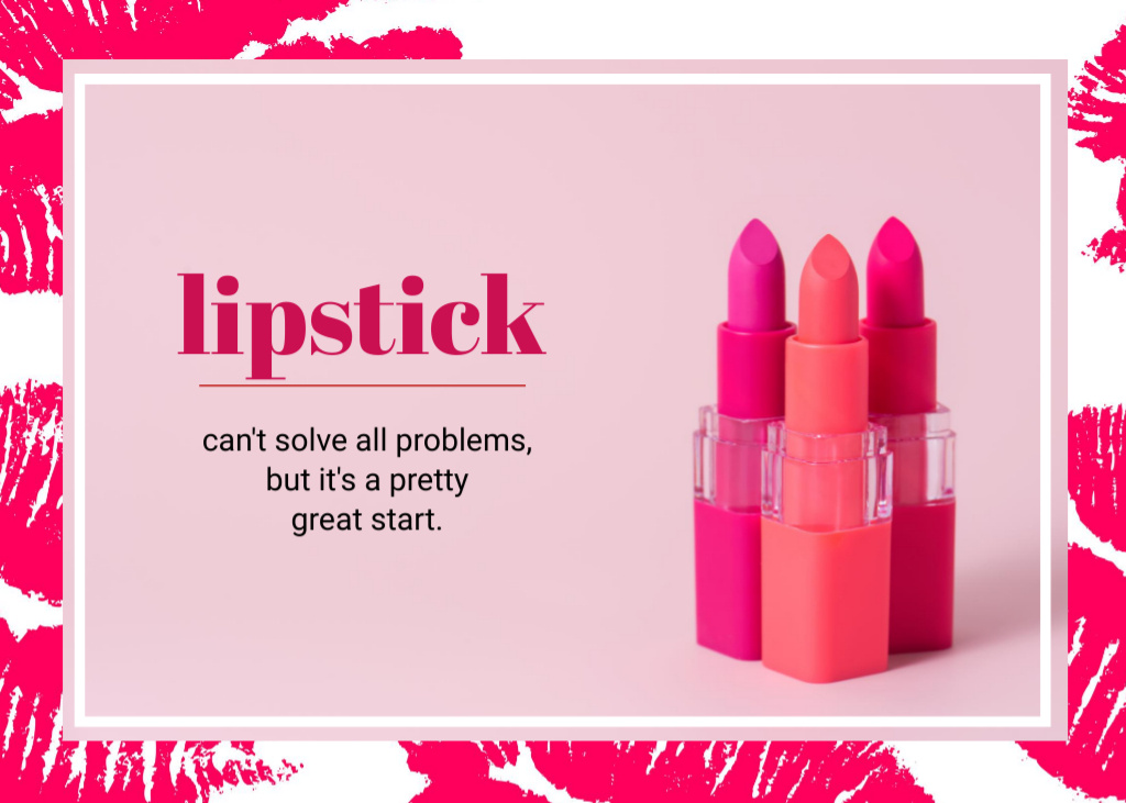 Lips And Lipsticks In Red Promotion Postcard 5x7in Design Template