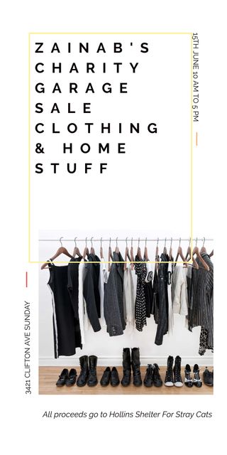 Charity Sale announcement Black Clothes on Hangers Graphic Modelo de Design
