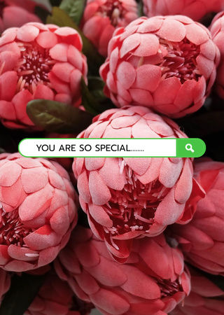Cute Love Phrase With Pink Protea Postcard A6 Vertical Design Template
