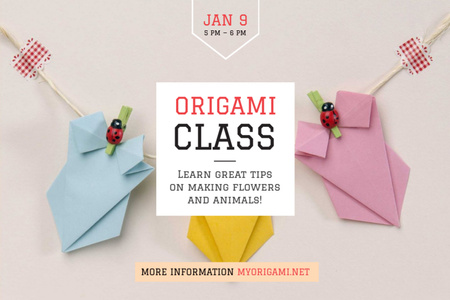 Origami class Annoucement Gift Certificate Modelo de Design