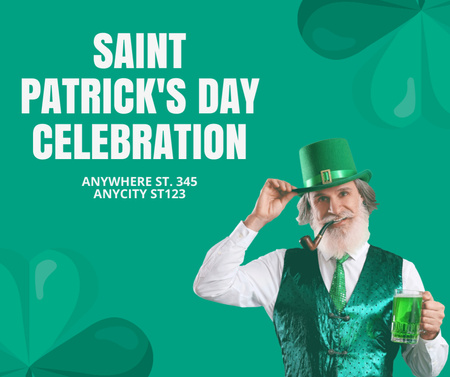 Patrick's Day Celebration with Bearded Man Facebook Design Template