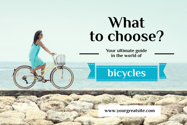 Beautiful Woman Riding Bicycle On Seacoast Postcard 4x6in Design Template