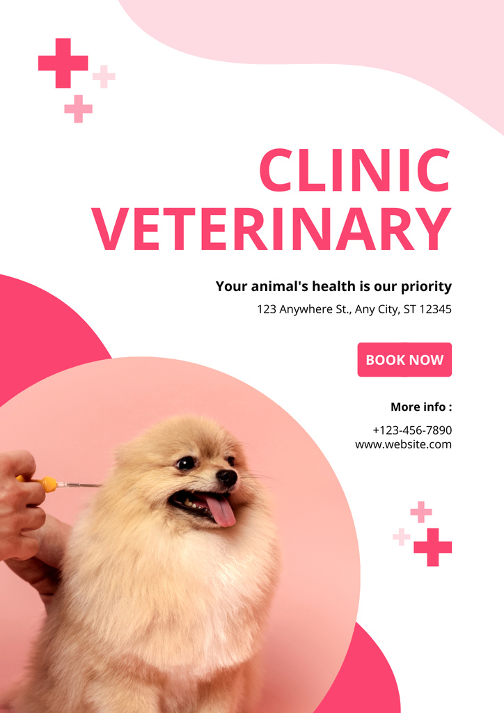 Veterinary Clinic's Ad with Cute Little Spitz Posterデザインテンプレート