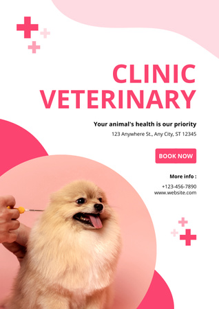 Veterinary Clinic's Ad with Cute Little Spitz Poster Design Template