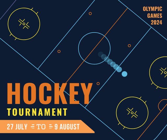 Hockey Tournament Announcement with Illustration of Field Facebookデザインテンプレート