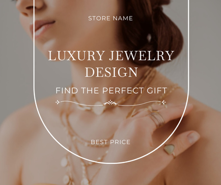 Luxury Jewelry Ad with Woman in Precious Necklace Facebook Tasarım Şablonu