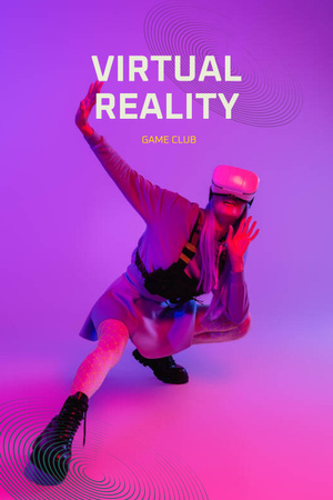 Platilla de diseño Virtual Reality Game Club Ad with Woman in Glasses Pinterest