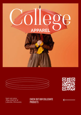 College Apparel and Merchandise Offer with Red Umbrella Poster 28x40inデザインテンプレート