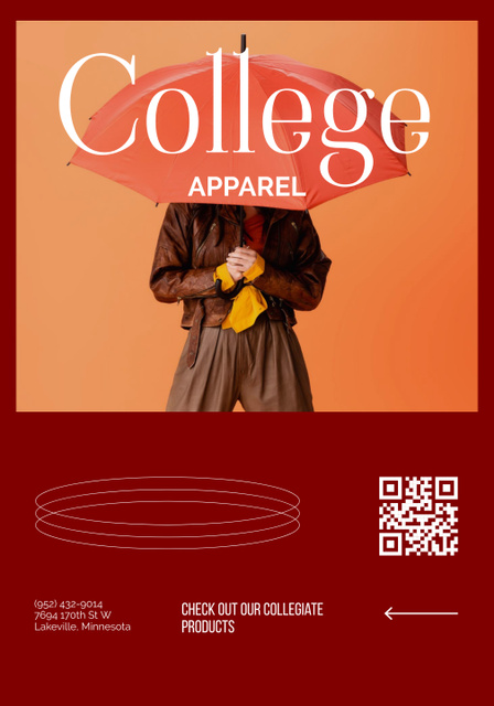 Plantilla de diseño de College Apparel and Merchandise Offer with Red Umbrella Poster 28x40in 