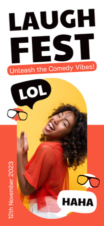 Platilla de diseño Comedy Festival Event Announcement with Laughing Woman Snapchat Geofilter