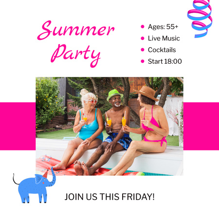 Age-Friendly Summer Party With Cocktails Animated Post Design Template