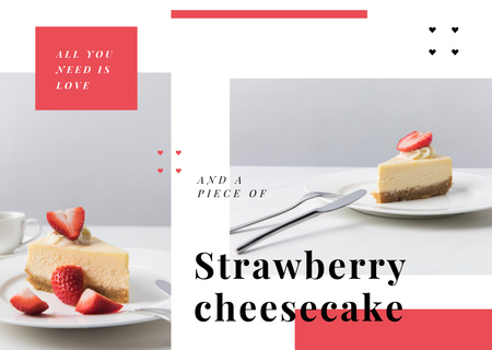 Delicious cake with strawberries Postcard Design Template