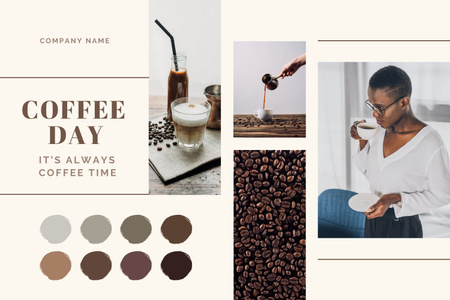 A kávé világnapjának megünneplése cappuccinóval Mood Board tervezősablon