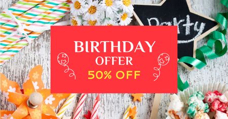 Plantilla de diseño de oferta de cumpleaños con decoración festiva Facebook AD 