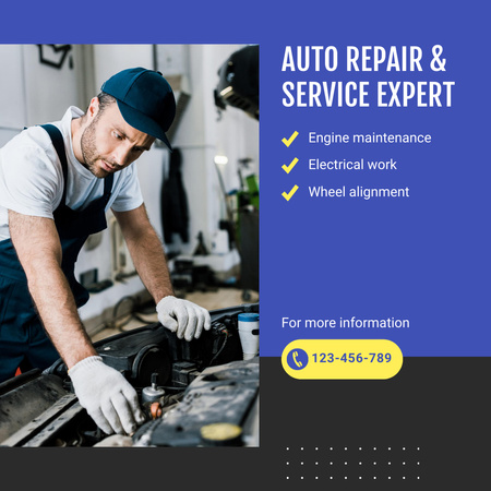 Car Repair Service Blue and Grey Instagram Design Template