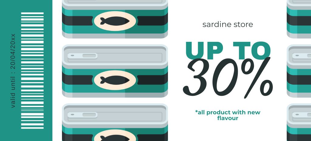Canned Sardines Discount Coupon 3.75x8.25in Šablona návrhu