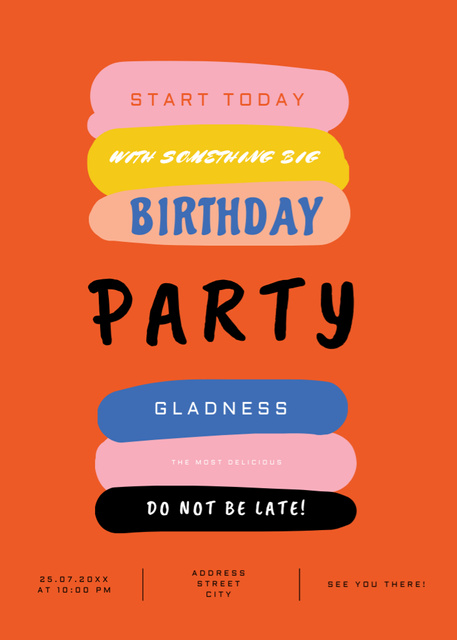 Birthday Party's Bright and Simple Announcement Invitation Modelo de Design