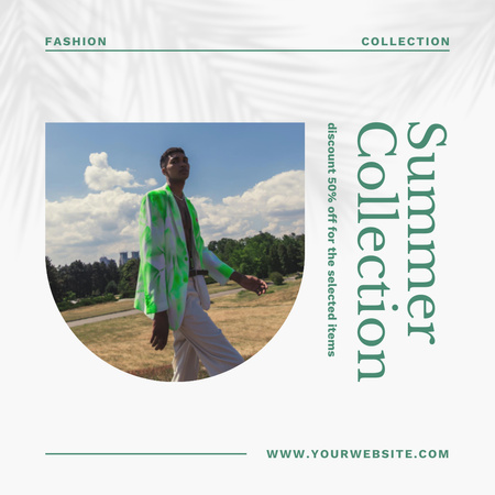 Summer Fashion Collection Offer with African American Woman Instagram Design Template