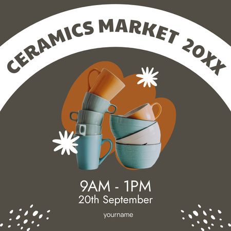 Ceramic Market Announcement with Cute Cups Instagram Design Template