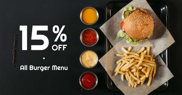 Fast Food Menu offer Burger and French Fries Facebook AD Πρότυπο σχεδίασης